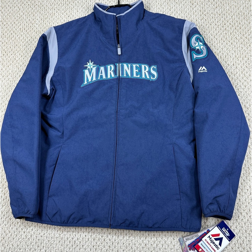 Seattle Mariners Majestic Jacket Womens Large Navy On Field Therma Base Full Zip